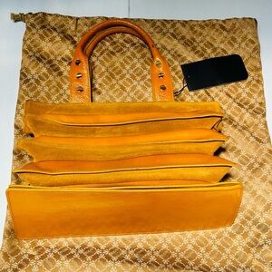 Bodhi accordion “Temple” purse - Mustard Leather. Minor imperfections. Great Buy